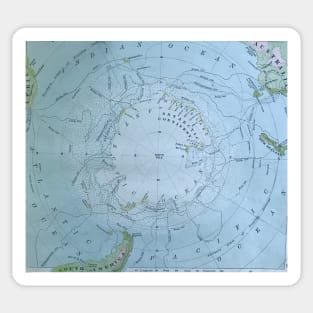 South Pole antique map 1800s, Antarctica, South America, Australia, New Zealand Sticker